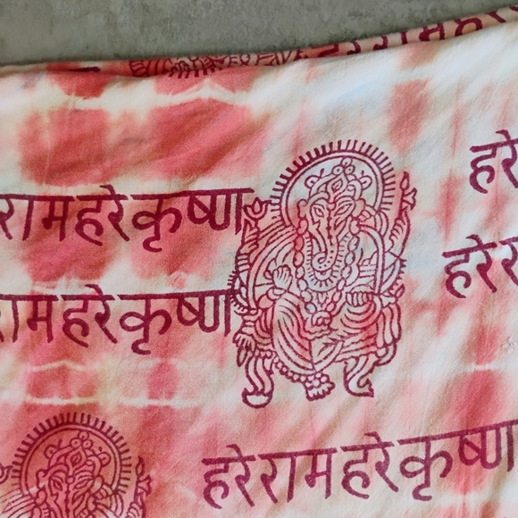 World Market Ganesha Tie Dye Kimono Shawl Pink White Mantra Hippie One Size - Picture 11 of 12
